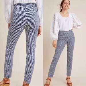 ANTHROPOLOGIE The Essential Slim Trousers Pants Blue White Sz 4
